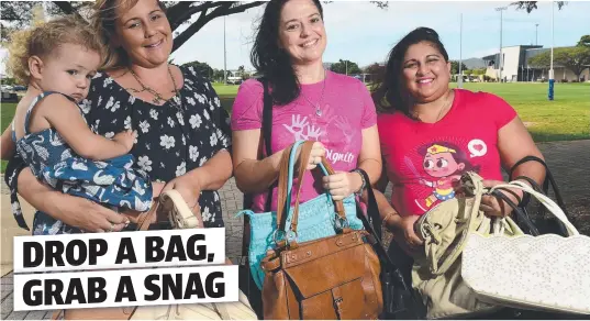  ?? SHARING IS CARING: Mel Davies with Stephanie, 2, Larnie Shoesmith and Nandita Hannam are ready for the It’s In the Bag campaign. Picture: EVAN MORGAN ??