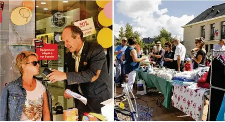  ??  ?? Les commerçant­s proposaien­t des ventes flash. 250 exposants se sont installé dans les rues de Villers-Bocage sur deux jours.