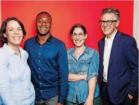  ?? [PHOTO BY SANDY HONIG] ?? The team behind Season 3 of “Serial,” are: From left, Julie Snyder, Emmanuel Dzotsi, Sarah Koenig and Ira Glass.