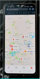  ?? ?? The PetrolPric­es app is a useful way to track down the lowest local fuel price, no matter where you might be in the country – 20p difference here!