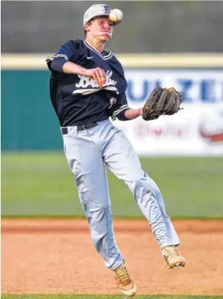  ?? STAFF PHOTOS BY ROBIN RUDD ?? Bradley Central shortstop Ashton Simmons throws on the run to first base during Tuesday’s 5-3 win over Ooltewah at Ooltewah High School.