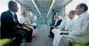  ?? PTI ?? Prime Minister Narendra Modi, Kerala Governor P Sathasivam, Chief Minister Pinarayi Vijayan and Union Minister Venkaiah Naidu take a ride in the Kochi Metro in Kerala on Saturday. —