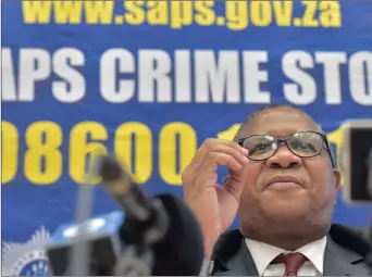  ?? PICTURE: OUPA MOKOENA / ANA ?? ‘NOT AN OBSERVER’: Fikile Mbalula addresses the media on his role as the minister of police.
