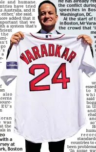  ?? ?? On base: Leo Varadkar with a Red Sox jersey at Fenway Park, Boston