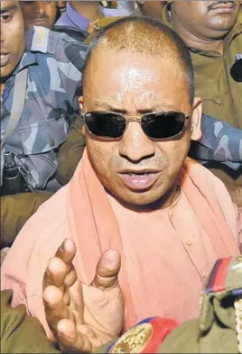  ?? PTI ?? Uttar Pradesh chief ministerel­ect Yogi Adityanath arrives at Bharatiya Janata Party’s legislatur­e meeting in Lucknow on Saturday.