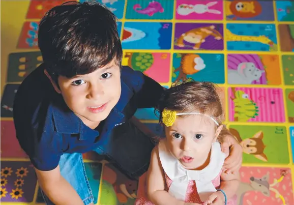  ?? Picture: MICHAEL FRANCHI ?? Yiannis Mousellis, 7, with little sister Despina, 16 months, who was born premature