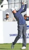  ?? THE ASSOCIATED PRESS ?? Baylor School graduate Luke List watches his tee shot on the 10th hole Friday during the second round of the CJ Cup at Nine Bridges. List shot a 68 and led by a stroke after 36 holes.