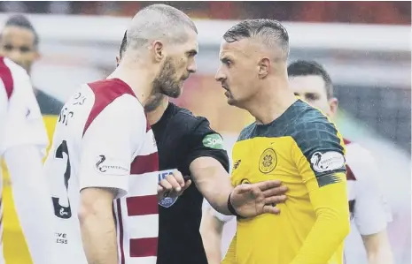  ??  ?? 0 Gogic having a full and frank exchange of views with Celtic’s Leigh Griffiths during his Hamilton Accies days