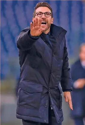  ??  ?? Eusebio Di Francesco, 48 anni, tecnico della Roma dall’estate 2017. Ha guidato Lecce, Lanciano, Pescara e Sassuolo ANSA