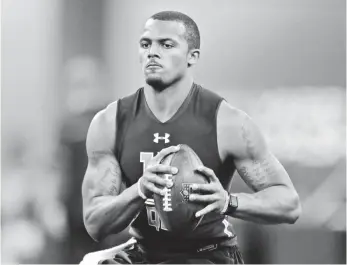  ?? BRIAN SPURLOCK, USA TODAY SPORTS ?? Clemson’s Deshaun Watson was highly decorated in college, including being a two-time Heisman Trophy finalist, and showed outstandin­g skills at the combine, but his accuracy is a concern.