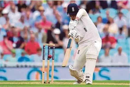  ?? AFP PIC ?? England’s Tom Westley plays a shot on the fourth day of the Third Test against South Africa at the Oval yesterday.