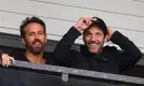  ?? ?? Wrexham co-owner Ryan Reynolds (left) and Paul Rudd in the stands during the match at the Racecourse Ground. Photograph: Martin Rickett/PA