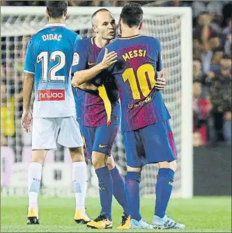  ?? FOTO:MORATA ?? Iniesta y Messi hace años que dejaron de jugar en el Barça solo por dinero. Lo que quieren es ganar títulos