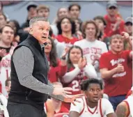  ?? JOSEPH SCHELLER/COLUMBUS DISPATCH ?? Ohio State coach Chris Holtmann shouts to a referee during a game against Minnesota.