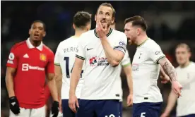  ?? Thursday. Photograph: Richard Heathcote/Getty Images ?? Harry Kane pictured during Tottenham’s 2-2 draw at home to Manchester United on