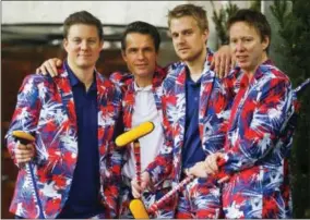  ?? BEBETO MATTHEWS — THE ASSOCIATED PRESS ?? Members of the Norwegian men’s Olympic curling team, from left Christoffe­r Svae, Thomas Ulsrud, Haavard Peterson and Torger Nergaard pose in their unique uniforms, Tuesday in New York. The team is expected to be a fan favorite for a third straight...