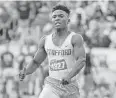  ?? Jerry Baker ?? Stafford’s Cameron Montgomery claimed gold in the 100-meter dash as the Spartans won the state title.