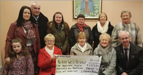  ??  ?? North West Hospice was thrilled to receive a whopping € 1713.07 from Collooney & Kilvarnet parish, the proceeds from the recent Coffee Morning and Evening held in Collooney Parish. Pictured are back row ( l- r) Edel O’Connell, Fr. Pat Payton, Laura...