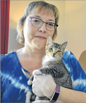  ?? DESIREE ANSTEY/JOURNAL PIONEER ?? Lori Burnell holds one of the two abandoned kittens that were found on the roadside in a red duffel bag.