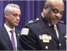  ??  ?? Mayor Rahm Emanuel looks on after announcing that he is appointing Eddie Johnson interim superinten­dent of the Chicago Police Department on March 28, 2016.