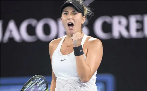  ??  ?? FIST-PUMPING ACTION: Belinda Bencic celebrates after beating Venus Williams in round one of the Australian Open in Melbourne yesterday.