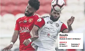  ?? Photo by Ryan Lim ?? Al Jazira’s Hassan Al Menhali (right) vies for the ball against Fujairah’s Ibrahim. —