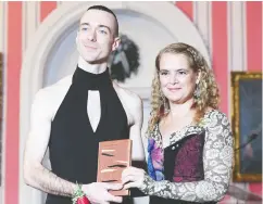  ?? JUSTIN TANG / THE CANADIAN PRESS ?? A new play by Jordan Tannahill, left, seen receiving a Governor General’s Literary Award from Julie Payette during a ceremony in 2018, is sure to stir up some controvers­y.