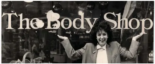  ?? ?? Agenda of outrage: Anita Roddick outside a Body Shop store in 1984 and, right, the businesswo­man in 1989