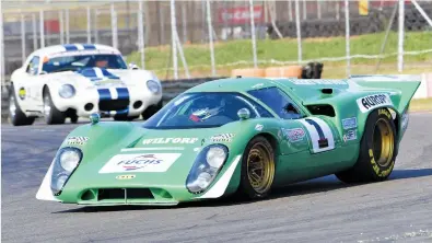  ?? Picture: Dave Ledbitter ?? DOUBLE DICE. Larry Wilford (Lola T70) and James Temple (Shelby Daytona Coupe) dominated both of Saturday’s Marlboro Crane Hire Legend Car races at the Zwartkops Raceway.