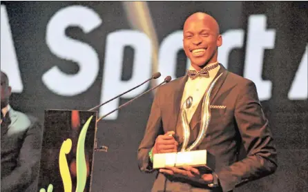  ??  ?? LEAPING AHEAD: World long-jump champion Luvo Manyonga was the big winner on Sunday night at the SA Sports Awards in Kempton Park, where he was crowned the Sports Star of the Year.