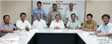  ??  ?? New SGAS office bearers for the 2017-2019 term (seated from left) Victor Moosom, James Mandasa, Anthony F. Asing, Datuk Cladius Roman, Datuk George Ginibun, Paul Nontien and Joseph Roman. (Standing from left) Recardo Stanley Faurillo, Barahim Taliban...