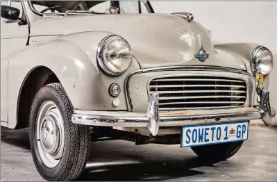  ??  ?? ONE OF A KIND: The 1950 Morris Minor 1000 with its customised plates will be auctioned in Joburg next week.