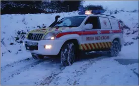  ??  ?? The Mallow Charlevill­e Red Cross responded to 150 call outs which was the highest in the entire country. Here, this 4x4 was grappling with the roads in Duhallow.