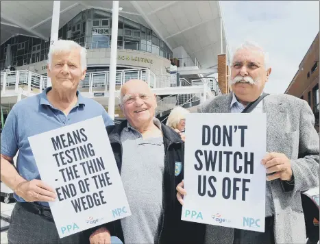  ??  ?? REAL HARDSHIP From left, Alan Burnett, Cyril Saunders and Steve Bonner, of Pompey Pensioners Associatio­n