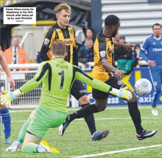  ?? FM4950227 ?? Zavan Hines scores for Maidstone in the 12th minute after being set up by Jack Richards