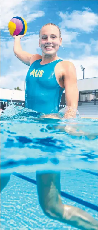  ??  ?? Australian water polo goalkeeper Gabi Palm is thrilled with the news Brisbane is firming as a favourite for the 2032 Olympics. Picture: Lachie Millard