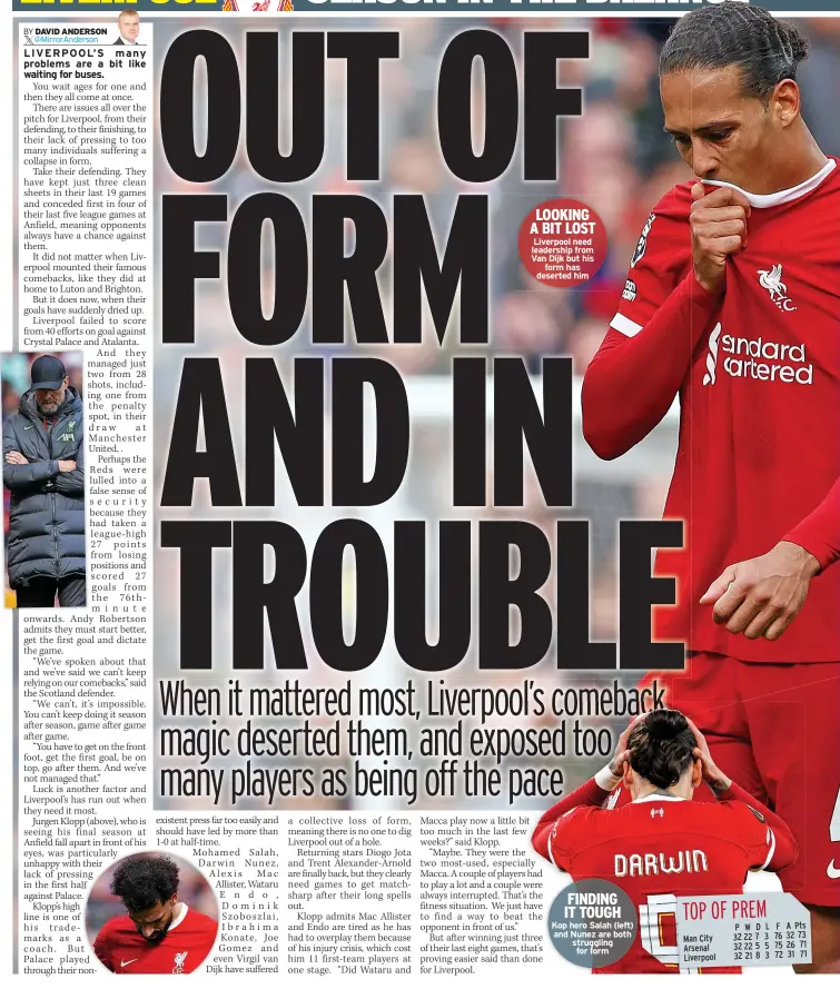  ?? ?? LOOKING A BIT LOST Liverpool need leadership from Van Dijk but his form has deserted him