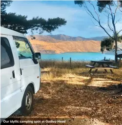  ??  ?? Our idyllic camping spot at Godley Head