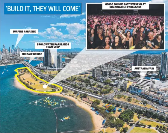  ?? Picture: ?? Broadwater Parklands has been tagged as the ideal spot for a permanent stage to lure touring acts after the success of the GC600 concerts.