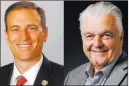  ??  ?? Las Vegas Review-journal Nevada gubernator­ial candidates Adam Laxalt, left, and Steve Sisolak.