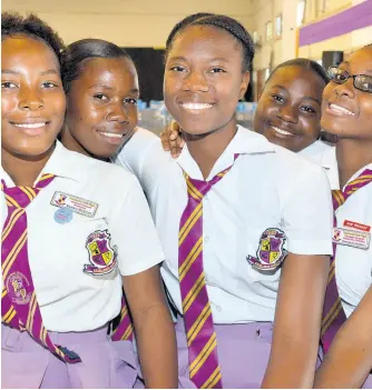  ??  ?? From left: Kamara Richards, Sabina Green, Ronique Bennett, Colleen Powell and Avonique Hudson of Pembroke Hall High School pose for a picture.