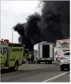  ?? DEANGELO BYRD / STAFF ?? One person was killed in a fiery crash involving a car and tanker truck on I-75 Sunday. Smoke from the fire could be seen for miles.