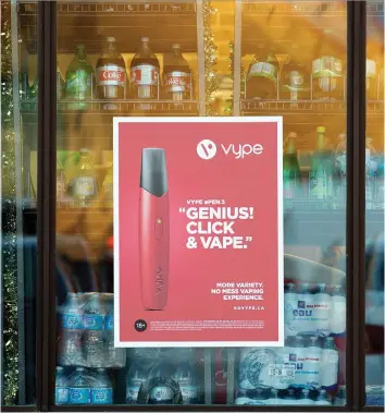  ?? TROY FLEECE ?? A local advertisem­ent for vaping products highlights convenienc­e and ease of use.