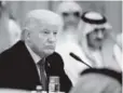  ?? Getty Images ?? President Donald Trump attends a meeting with leaders of the Gulf Cooperatio­n Council in Riyadh on Sunday.