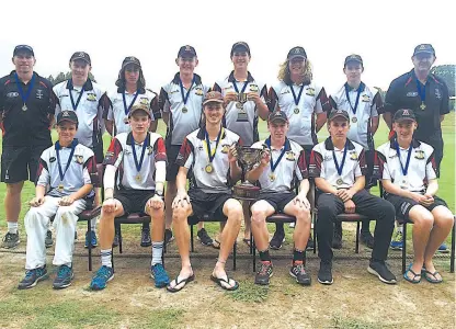  ??  ?? The under 18 winning team, back row from left Dale Serong (coach), Jonah Serong, Kim Drew, Joel Batson, Wilson McGillivra­y, Davis McConnell, Rhys George, Michael Masterson (team manager), front row Gerard Shields, Bailey George, Sean Masterson...