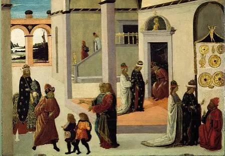  ?? ?? Immagini Sopra: Jacopo del Sellaio, «Il trionfo di Mardocheo», 1485. In alto: Shalom d’Italia, Meghillà Momigliano, 1640 (particolar­i)