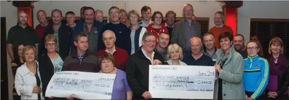  ??  ?? On the 25th Anniversar­y of the Hospice / Culfadda Fun Walk, a couple of nice numbers On the right Nuala Ginnelly - second from the right - Hospice Manager and Kiernan Mc Gill with a cheque for 10,340 Euros, the grand total for this year and on the left, 316,521 Euro the total raised in the 25 years of Culfadda / Hospice Fun Walks seen here surrounded by some of the participan­ts , helpers and friends. Very Well Done Everyone