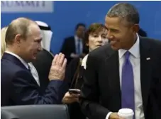  ?? KAYHAN OZER/ANADOLU AGENCY/THE ASSOCIATED PRESS FILE PHOTO ?? U.S. President Barack Obama praised Russian President Vladimir Putin and said he’d “welcome” any Russian attack against Islamic State.