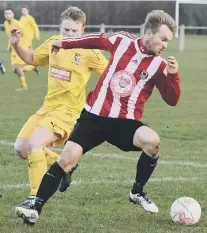  ??  ?? Sunderland West End (stripes) take on Gateshead Rutherford in the Durham County Trophy last month.