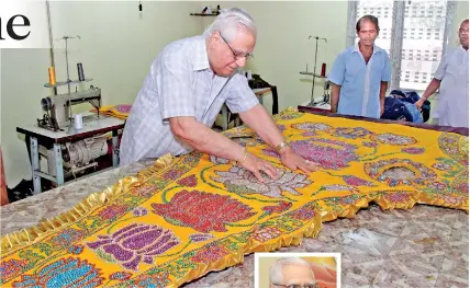  ??  ?? Designing with a vision: Kishinchan­d Thadhani in his Asgiriya workshop and (inset) explaining how it all came about. Pix by Indika Handuwala